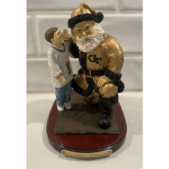 Georgia Tech Santa Collegiate Collectables Christmas 2001 Wood Base Stand Vtg - Picture 1 of 13